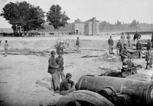 Seven Pines, Va. Twin houses on battlefield, with 32-pdr. field